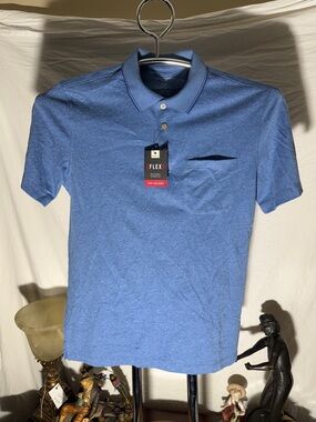 Van Heusen Blue Heather Stretch Polo with Chest Pocket